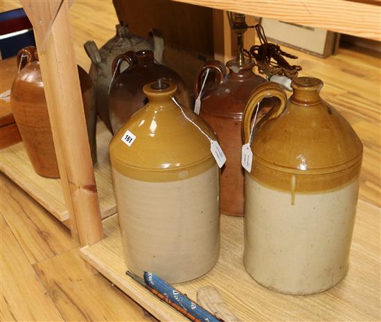 Six 19th century salt glazed flagons and jars